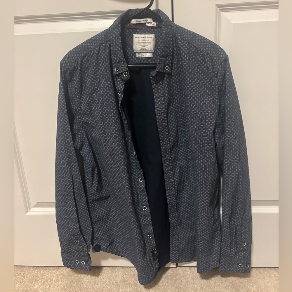 On The Road Navy Geometric Button Down Shirt